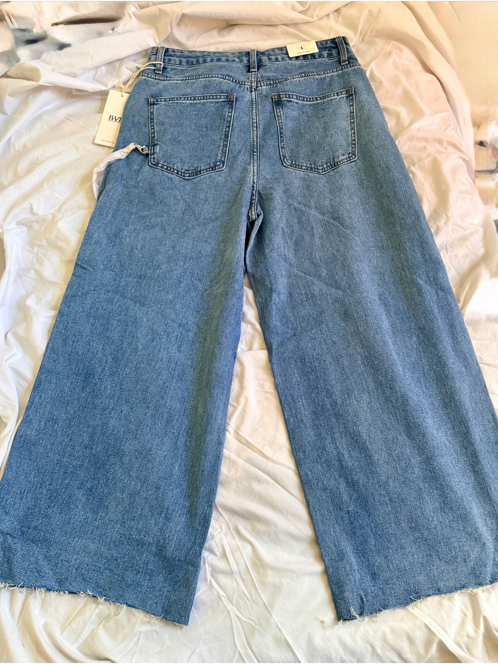 NWT Forever 21 Wide Leg Capri Jeans Size 31 Medium Denim Raw Hem